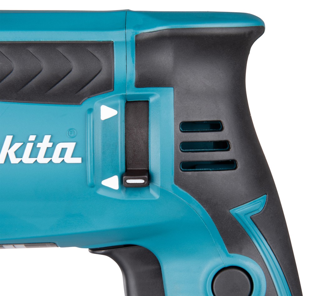 A teal and black Makita cordless SDS-Plus rotary hammer drill with 110V hammer, rotation, and chisel modes, for drilling and chiselling into concrete and masonry.