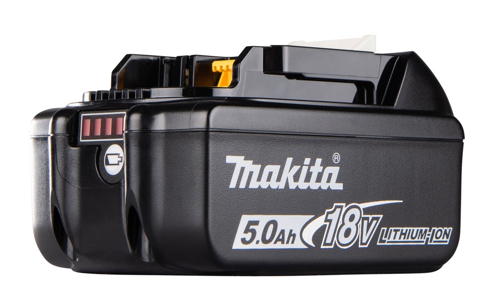 A teal and black Makita 18V 5.0AH lithium-ion slide-pack battery, compatible with the Makita cordless tool range.