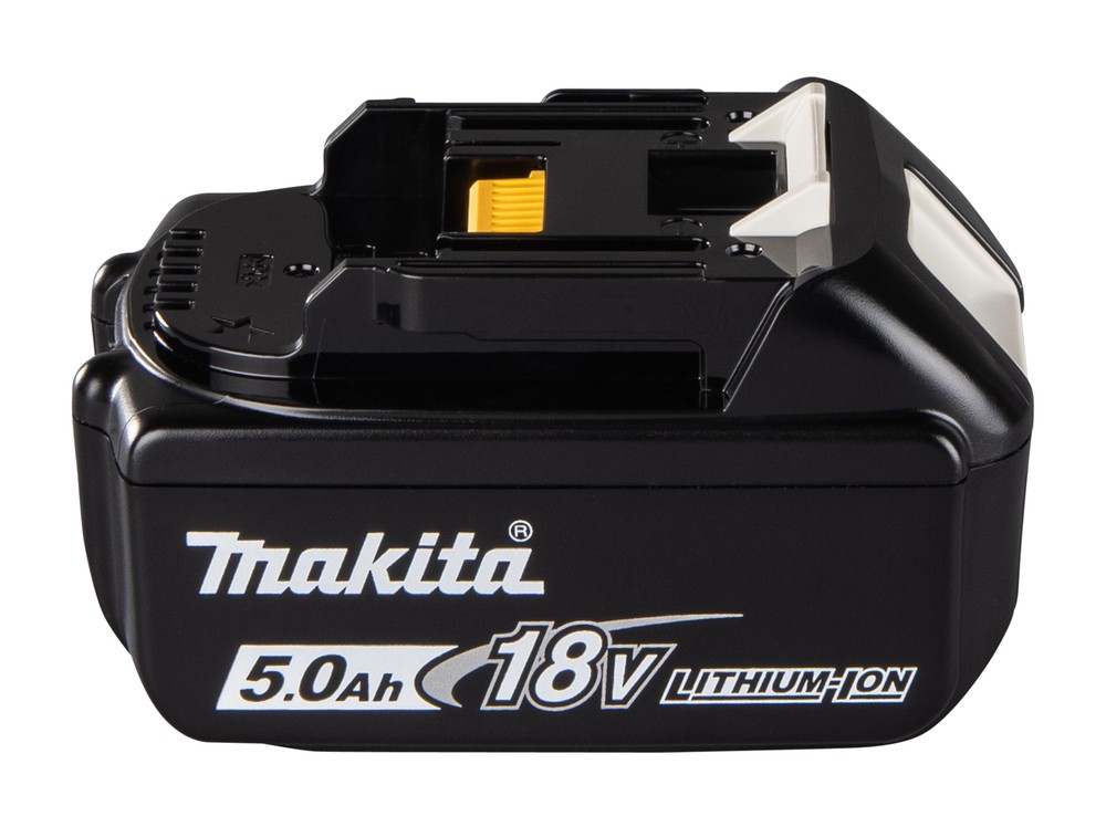 A teal and black Makita 18V 5.0AH lithium-ion slide-pack battery, compatible with the Makita cordless tool range.