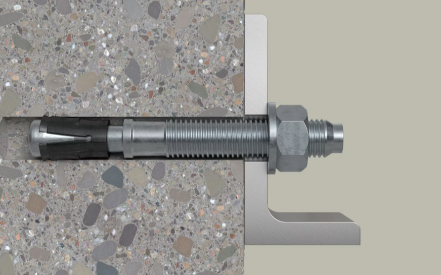 An A4 stainless steel M20 through bolt anchor with a hex nut and washer, featuring a threaded shaft and expansion sleeve, designed for securing heavy loads to concrete or masonry surfaces.