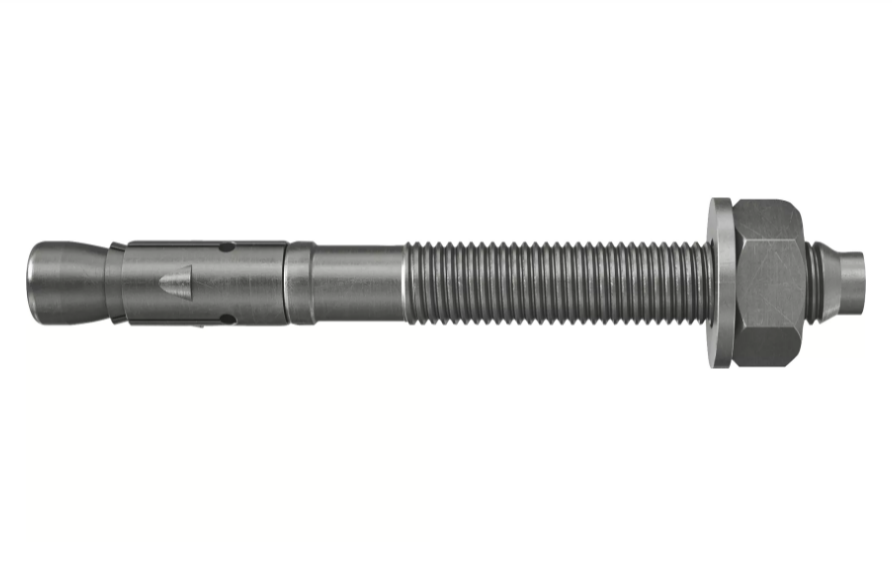 A stainless steel M24 through bolt anchor with a hex nut and washer, featuring a threaded shaft and expansion sleeve, designed for securing heavy loads to concrete or masonry surfaces.