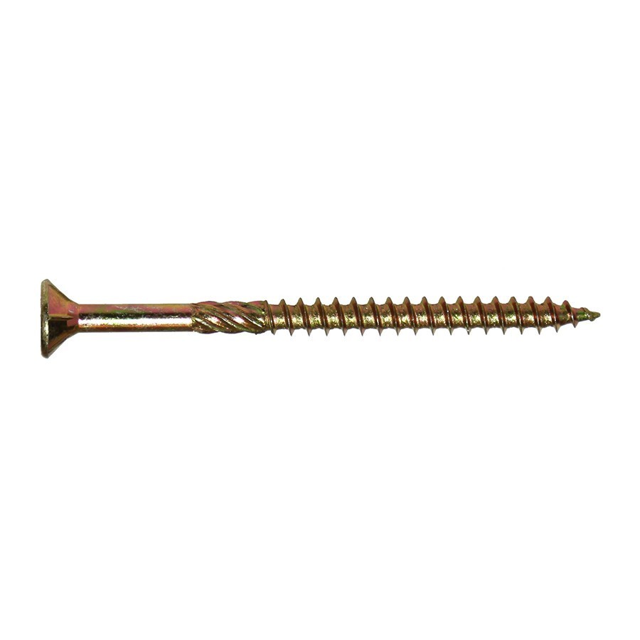 A steel countersunk head screw with a threaded shaft and sharp point, for general-purpose fastening applications.