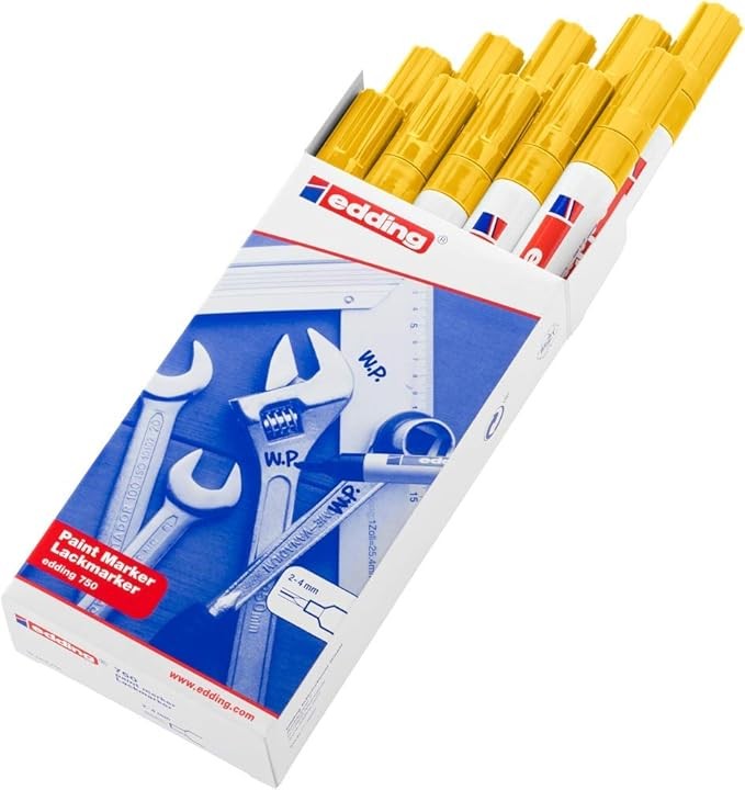 A tin of protective metal paint in yellow for long-lasting rust protection on ferrous metal surfaces.,