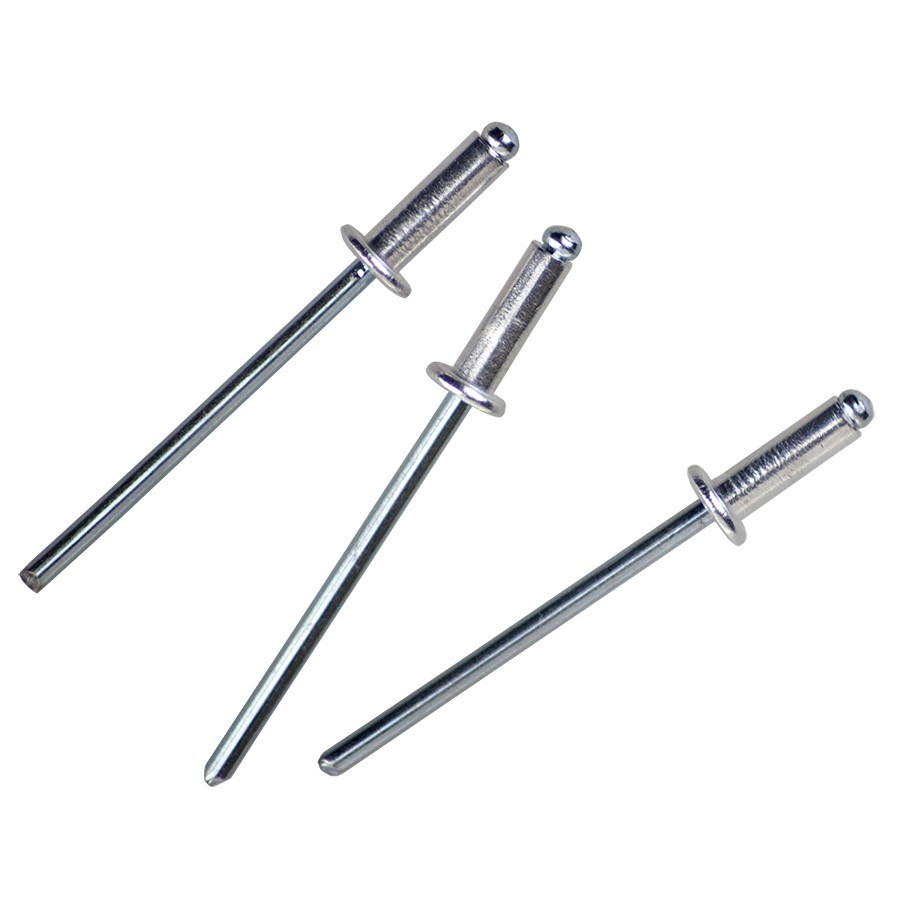 A stainless steel 4.8×8mm dome-head blind rivet with a steel mandrel, used for joining sheet materials where access is only available from one side.
