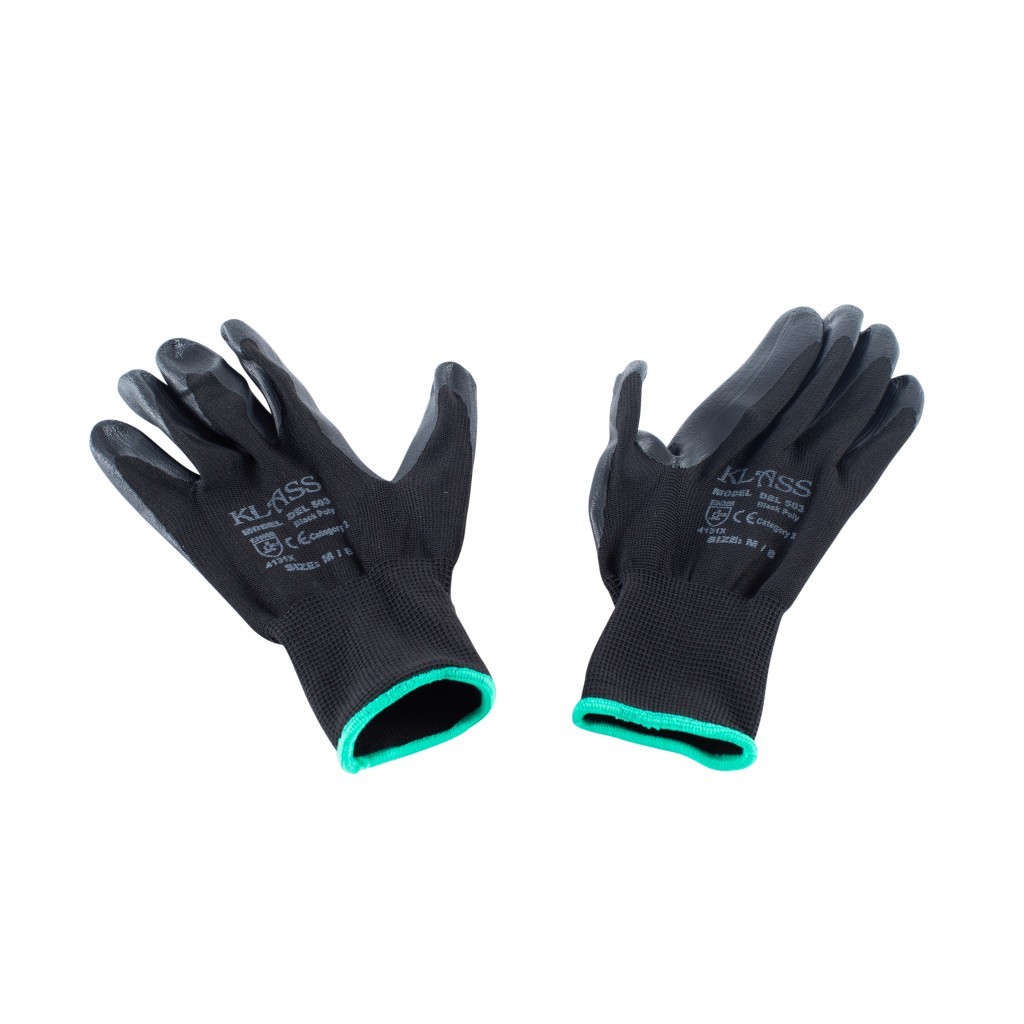 A pair of disposable nitrile gloves with a textured fingertip for grip, offering protection against chemicals and contaminants.