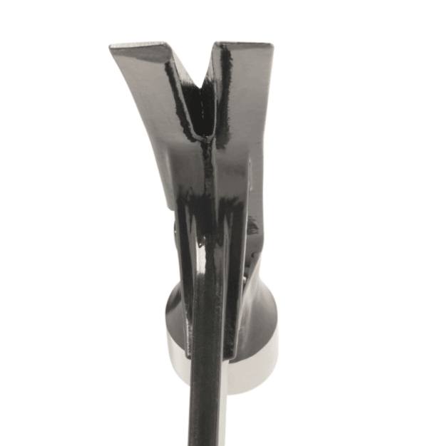 A framing hammer with a waffle-textured steel head, a straight rip claw, and a long steel-handled handle, designed for heavy-duty structural carpentry.