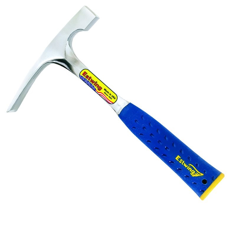 A hammer with a steel head and a steel-handled handle, for general fastening and construction use.