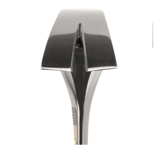 A claw hammer with a steel-handled handle and a polished steel head featuring a straight claw for nail removal and a flat striking face.,