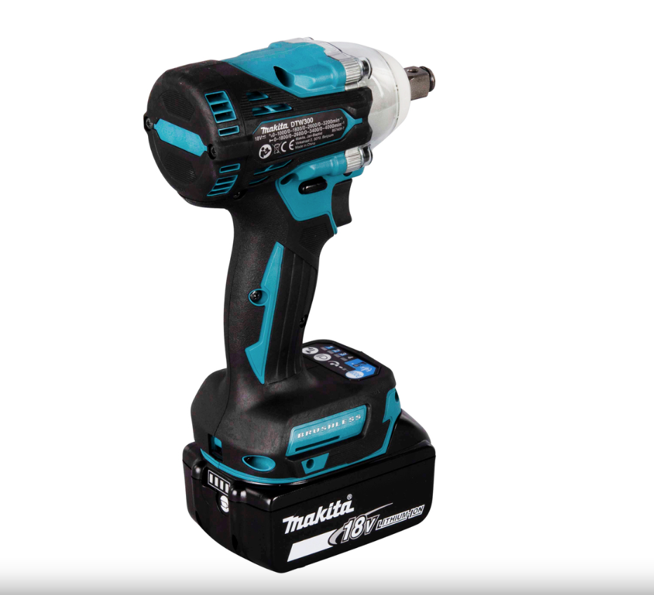 A teal and black Makita cordless impact driver with a 18V motor, a hex-chuck, and variable speed, for high-torque screw driving and fastening.