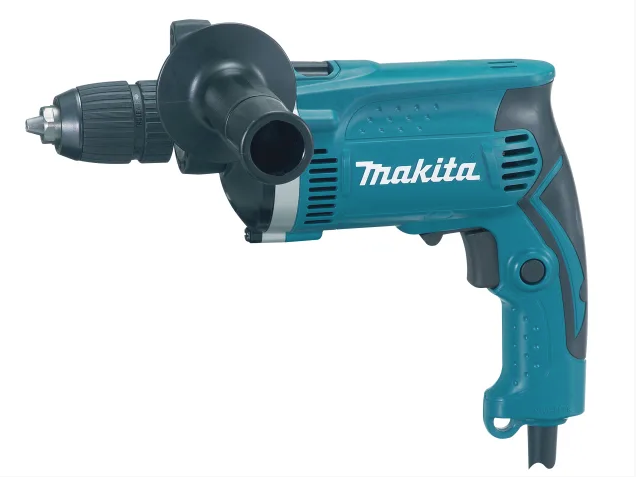 A teal and black Makita cordless drill driver with 110V a keyless chuck and variable-speed trigger, for drilling and screw driving.
