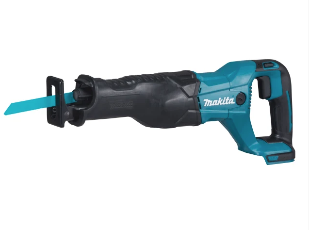 A teal and black Makita cordless reciprocating saw with 18V variable speed and a quick-release blade clamp, for demolition and rough cutting.