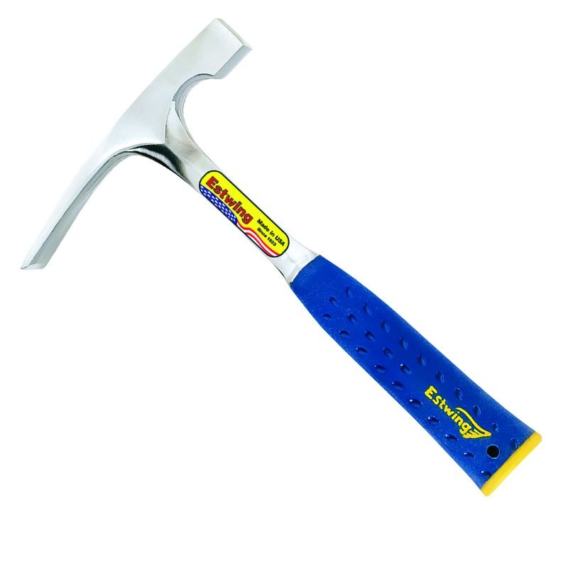 A hammer with a steel head and a steel-handled handle, for general fastening and construction use.