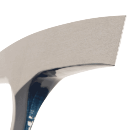A hammer with a steel head and a steel-handled handle, for general fastening and construction use.