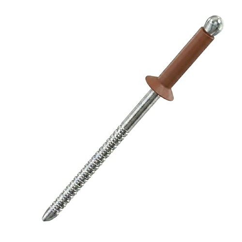 A close up image of a painted CHROMAFIX Countersunk Blind Rivet in the colour RAL 8004 Copper Brown,