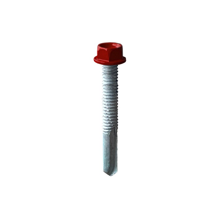 A product photo of CHROMAFIX Self Drilling Tek Screws painted dark red,