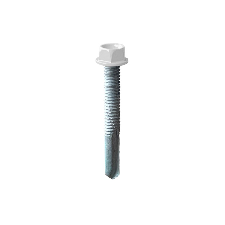 A product photo of CHROMAFIX Self Drilling Tek Screws painted in white,