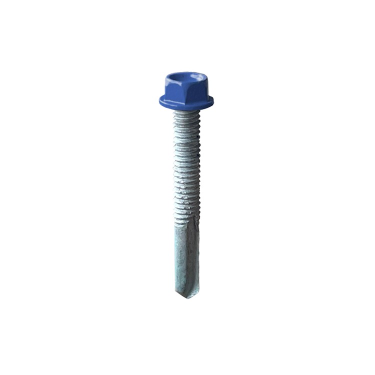 A product photo of CHROMAFIX Self Drilling Tek Screws painted in blue,