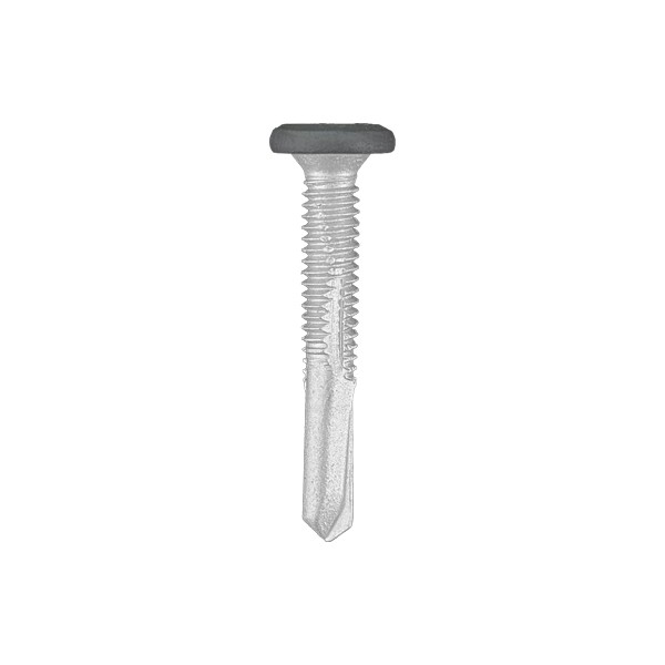 A studio photo of the CHROMAFIX Self Drilling Tek Screw painted in RAL 7016 Anthracite Grey