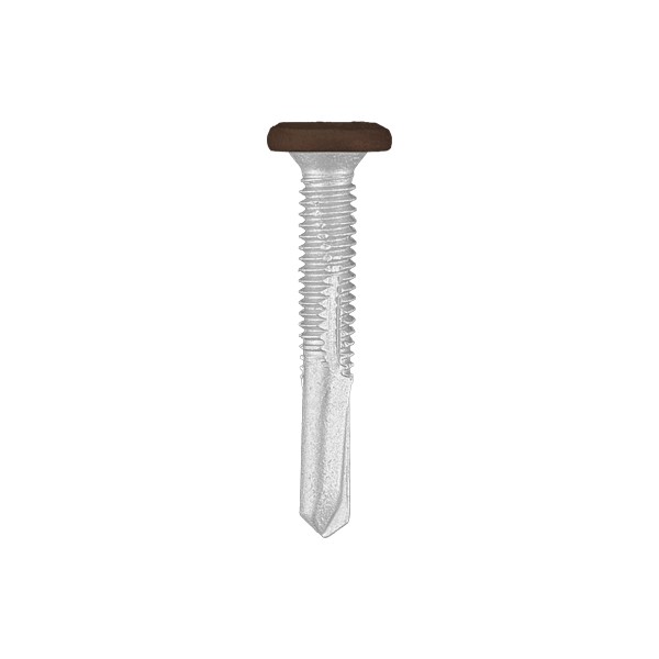 A studio photo of the CHROMAFIX Self Drilling Tek Screw painted in RAL 8017 Chocolate Brown