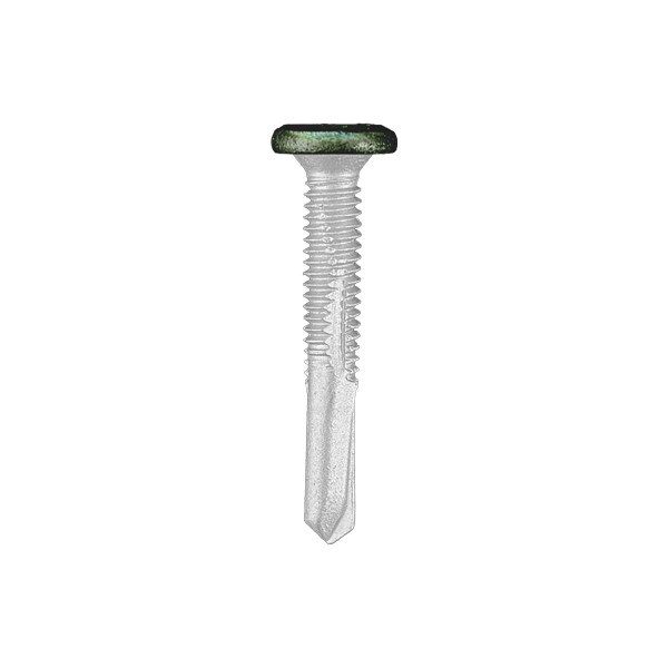 A studio photo of the CHROMAFIX Self Drilling Tek Screw painted in RAL 6020 Chrome Green