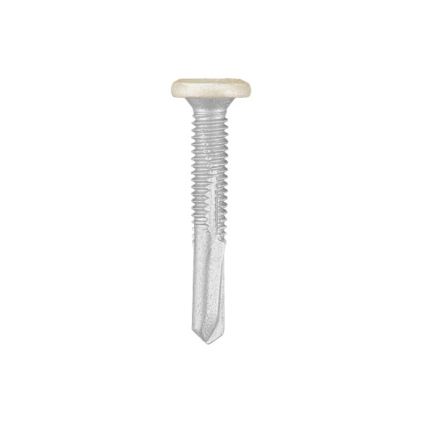 A studio photo of the CHROMAFIX Self Drilling Tek Screw painted in RAL 1015 Light Ivory