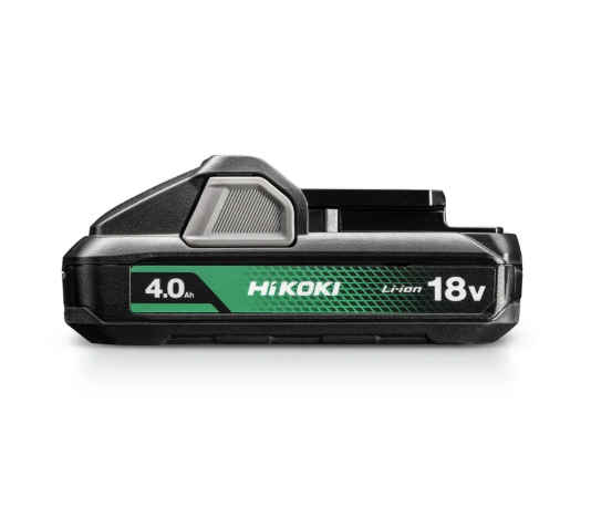 A green and black HiKOKI 18V 4.0AH lithium-ion slide-pack battery, compatible with the HiKOKI cordless tool range.