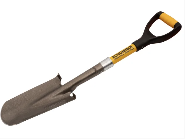 A Roughneck short-handled square-bladed spade with a steel blade and a wooden or fibreglass shaft, for general digging work.