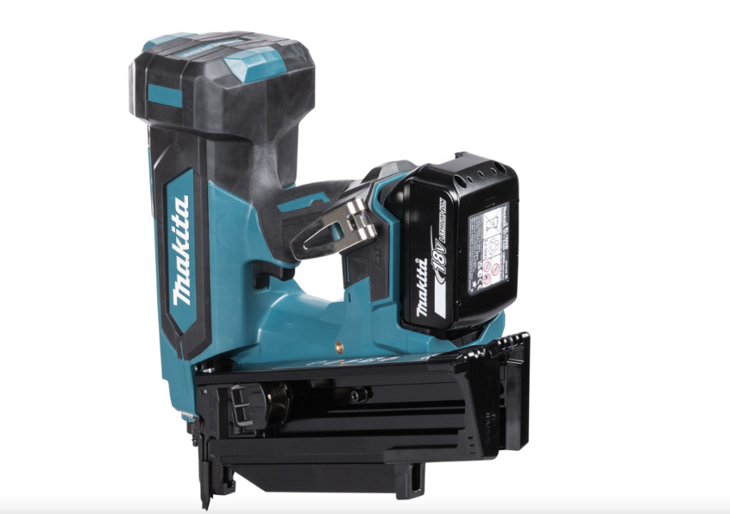 A teal and black Makita cordless framing nailer with a 30–34° magazine, for driving collated nails into structural timber.