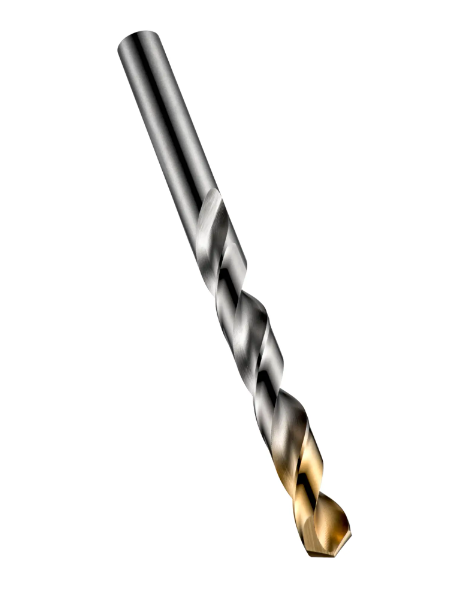 A HSS drill bit with a precision-ground tip and fluted shank, for drilling into metal and hard plastics.