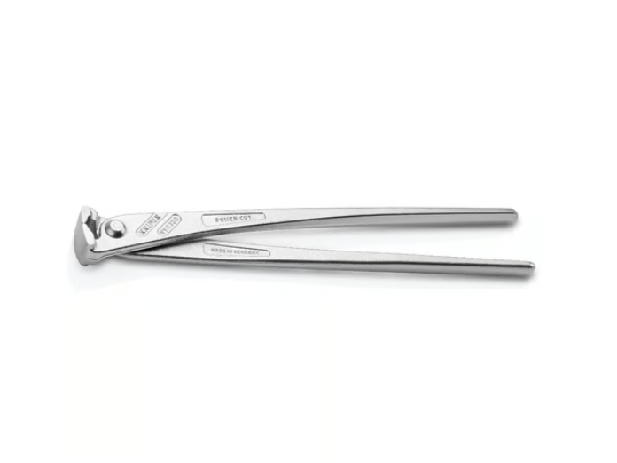 A pair of pliers with hardened steel jaws and insulated handles, for gripping and bending work.
