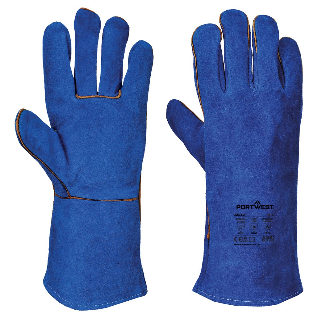A blue workwear garment designed for use on construction sites and in industrial work environments.,