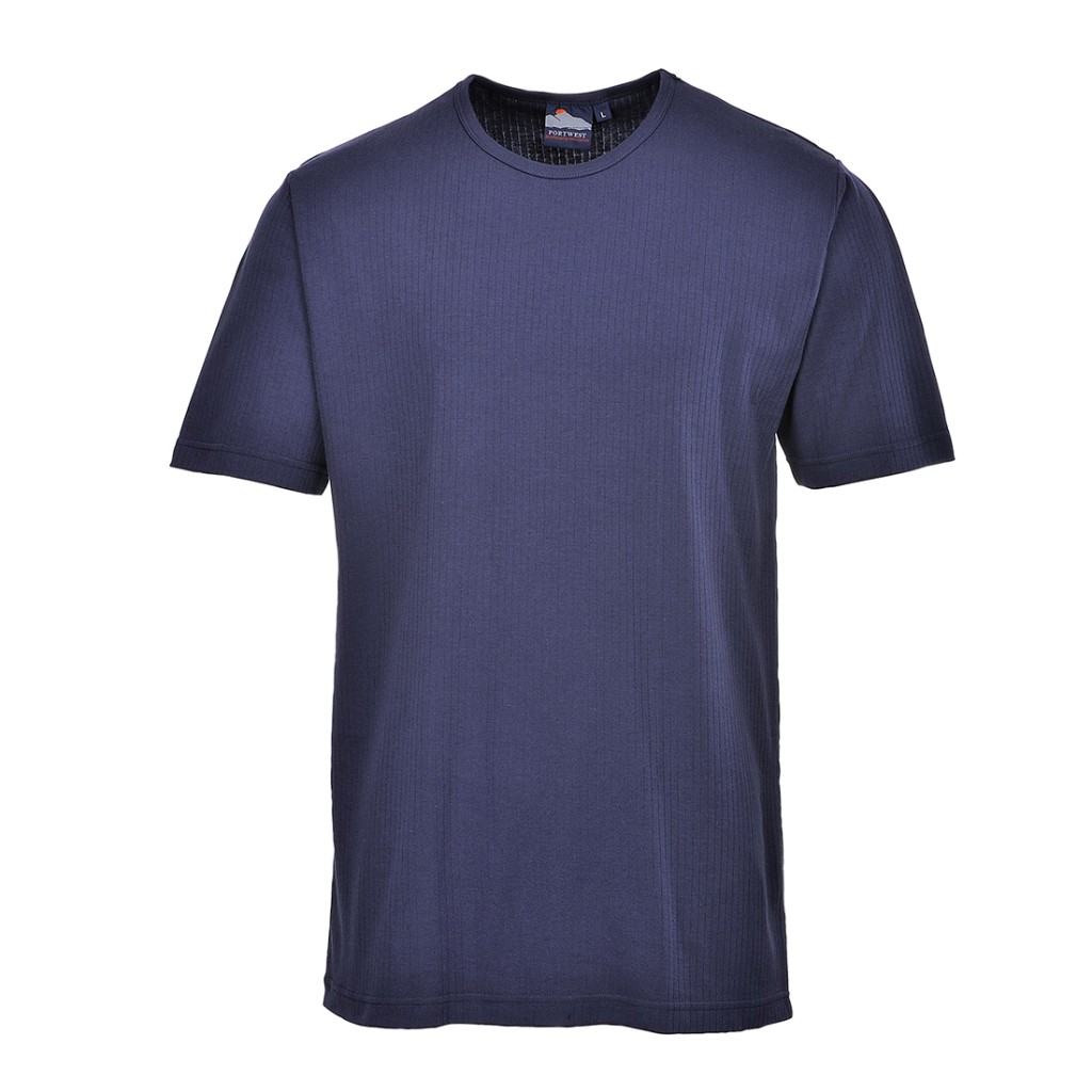 A navy blue work shirt featuring a warm thermal lining, suitable for a wide range of outdoor and site work applications.