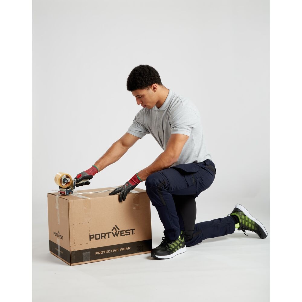 A white polo shirt designed for use on construction sites and in industrial work environments.,