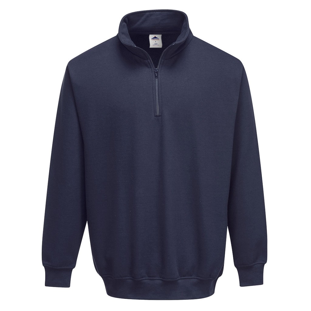 A navy blue work shirt featuring a full-length zip front, suitable for a wide range of outdoor and site work applications.