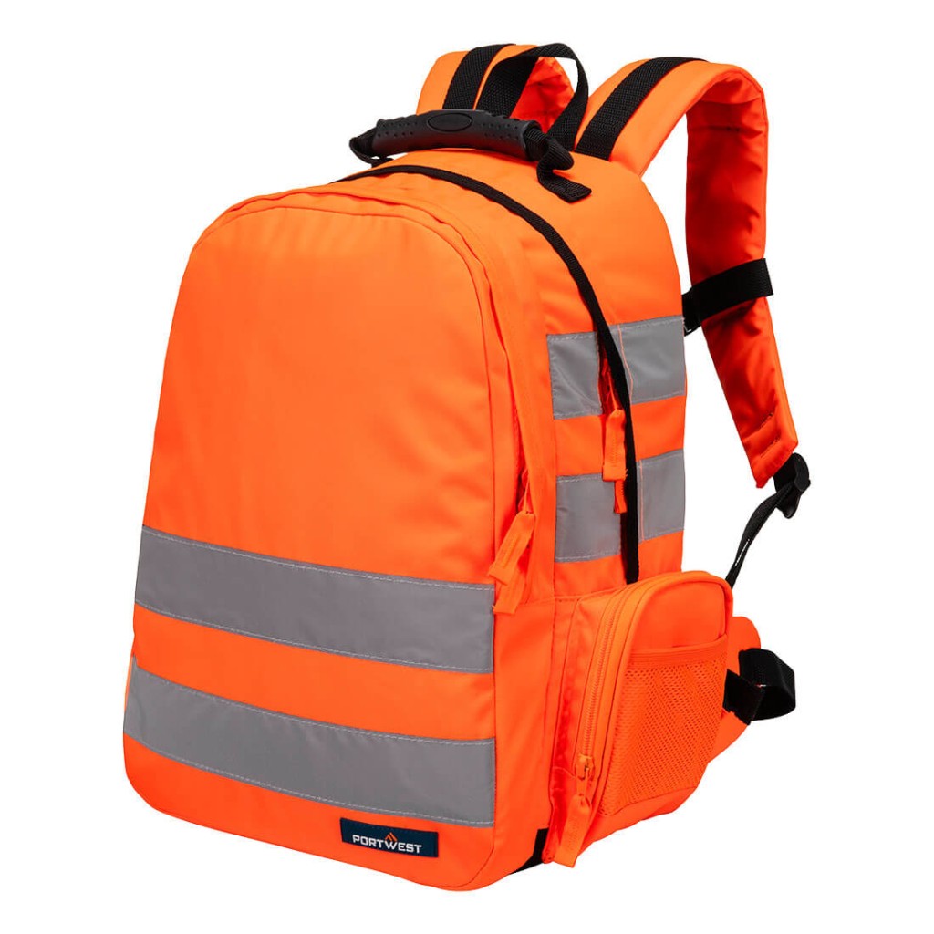 A high-visibility orange workwear garment featuring retroreflective tape panels, suitable for a wide range of outdoor and site work applications.