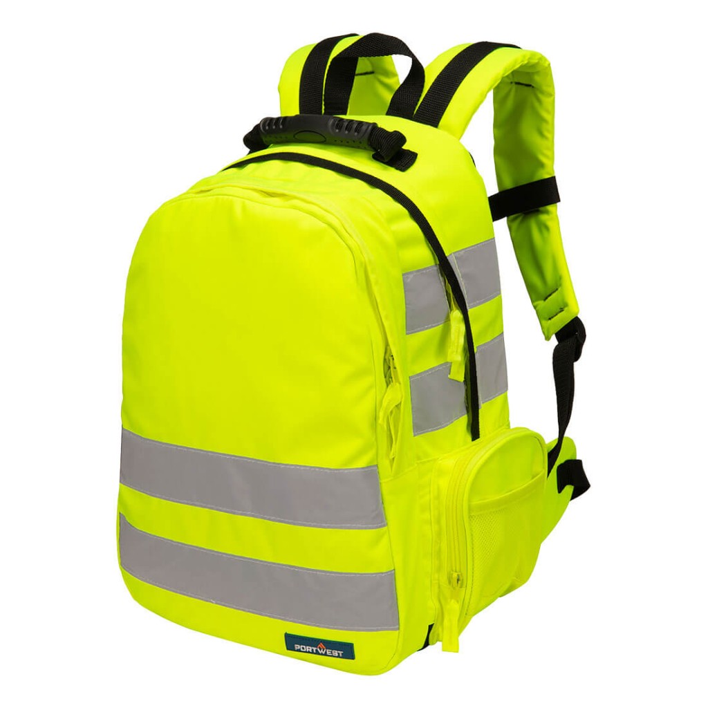 A high-visibility yellow workwear garment featuring retroreflective tape panels, suitable for a wide range of outdoor and site work applications.