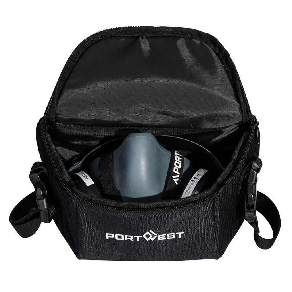 A moulded disposable dust mask with a nose clip and elasticated headbands, designed to filter airborne particulates during dusty work.