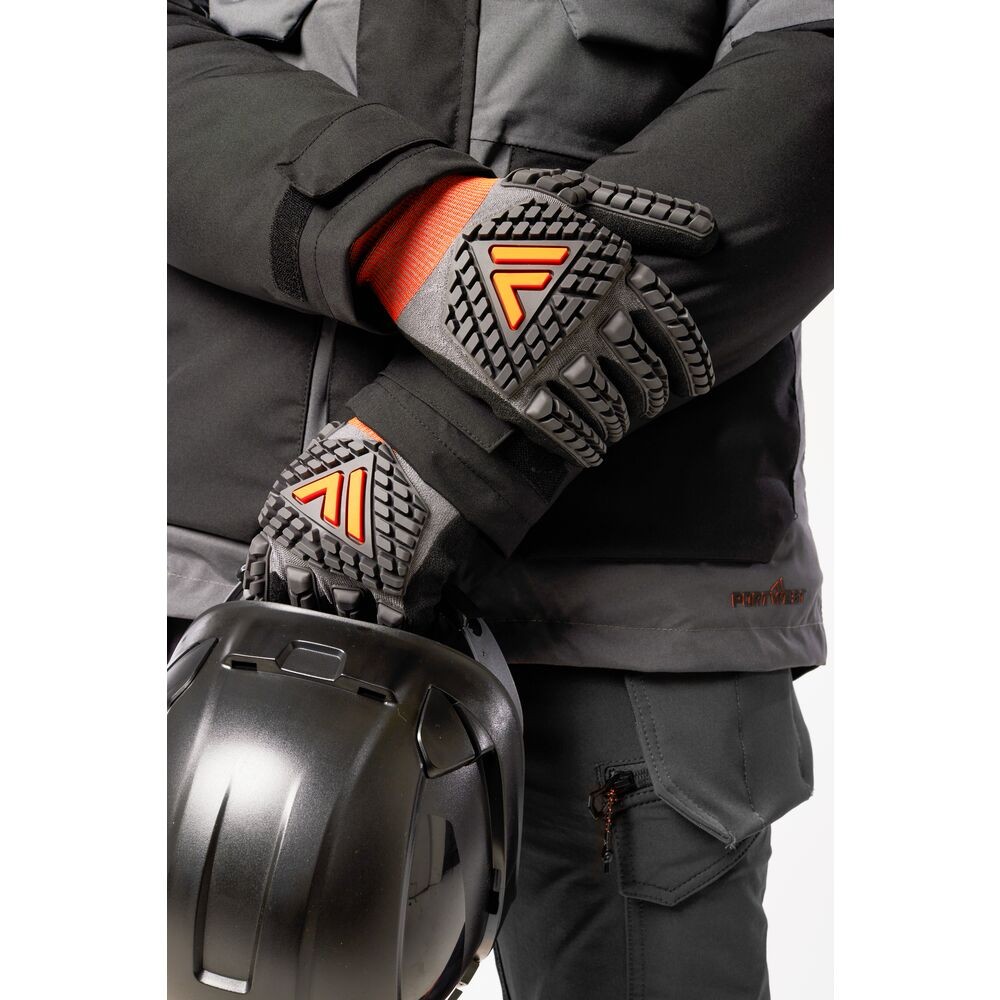 A pair of grey disposable nitrile gloves with a textured fingertip for grip, offering protection against chemicals and contaminants.