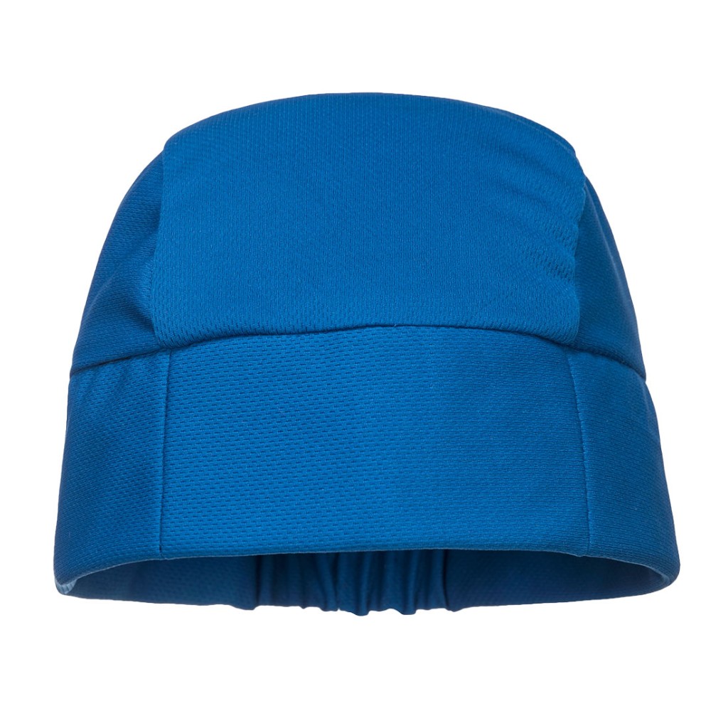 A blue workwear garment designed for use on construction sites and in industrial work environments.,
