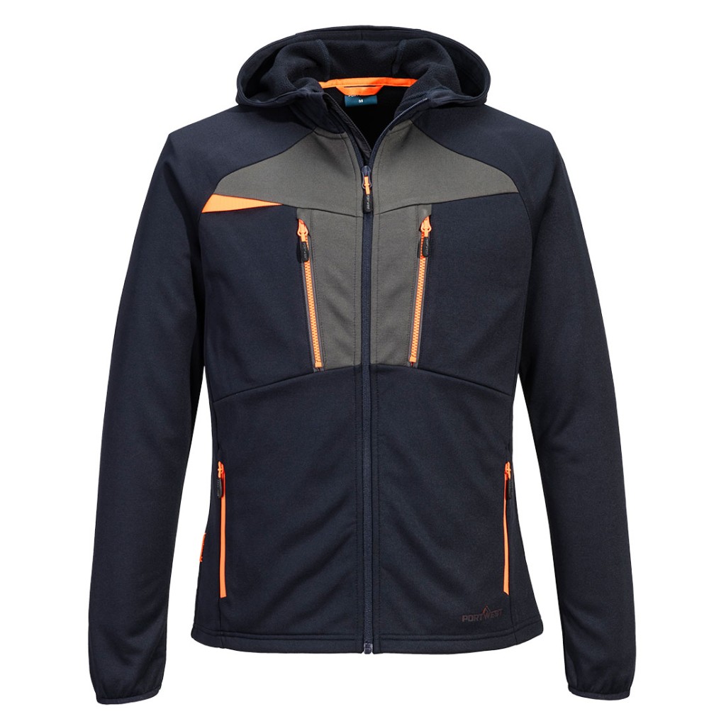 A navy blue workwear garment designed for use on construction sites and in industrial work environments.,