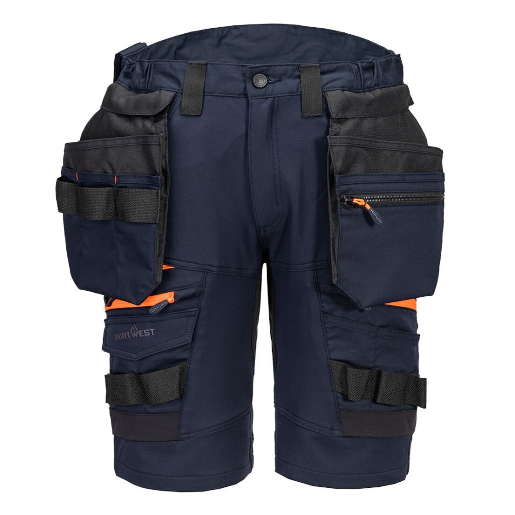 A navy blue workwear garment featuring functional pockets, suitable for a wide range of outdoor and site work applications.