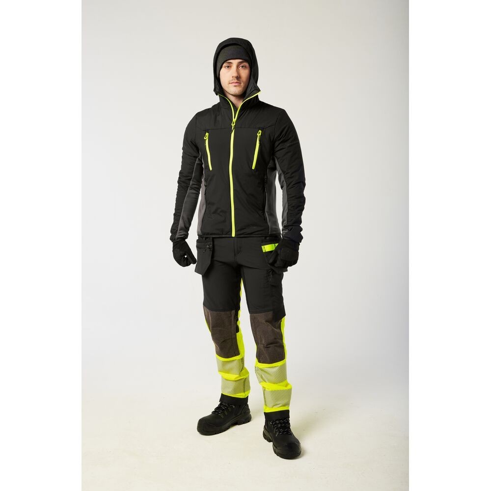A black padded jacket featuring a warm thermal lining, suitable for a wide range of outdoor and site work applications.