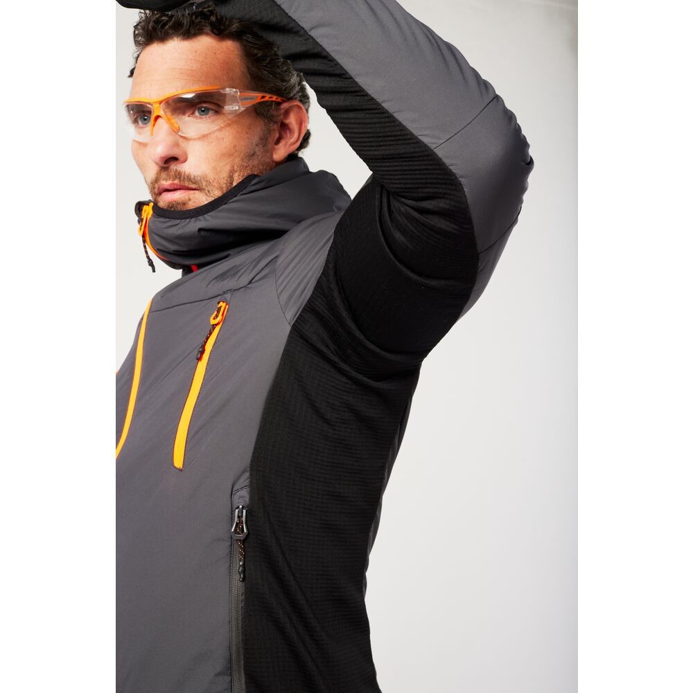 A grey padded jacket featuring a warm thermal lining, suitable for a wide range of outdoor and site work applications.