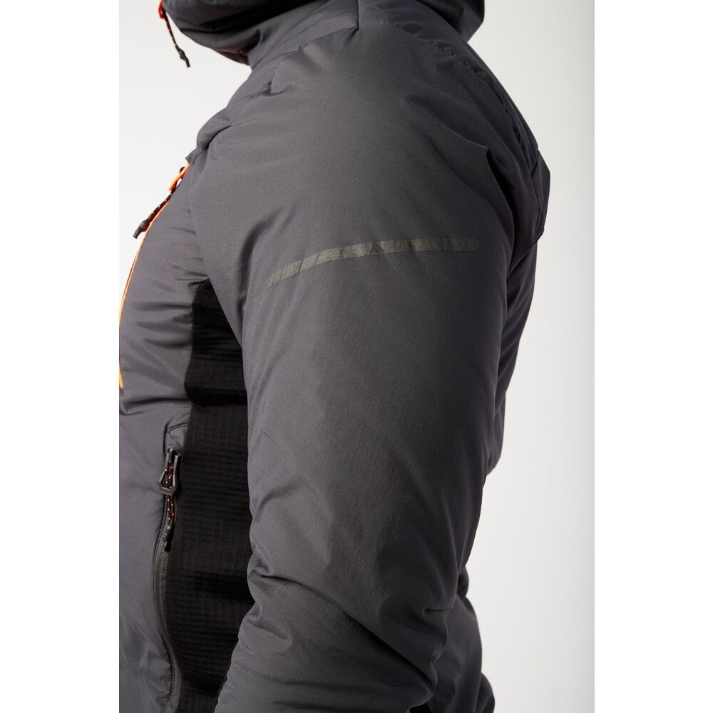 A grey padded jacket featuring a warm thermal lining, suitable for a wide range of outdoor and site work applications.
