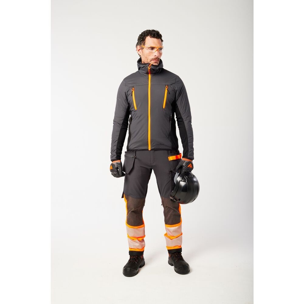 A grey padded jacket featuring a warm thermal lining, suitable for a wide range of outdoor and site work applications.