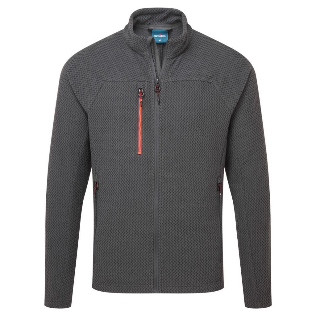 A grey workwear garment designed for use on construction sites and in industrial work environments.,