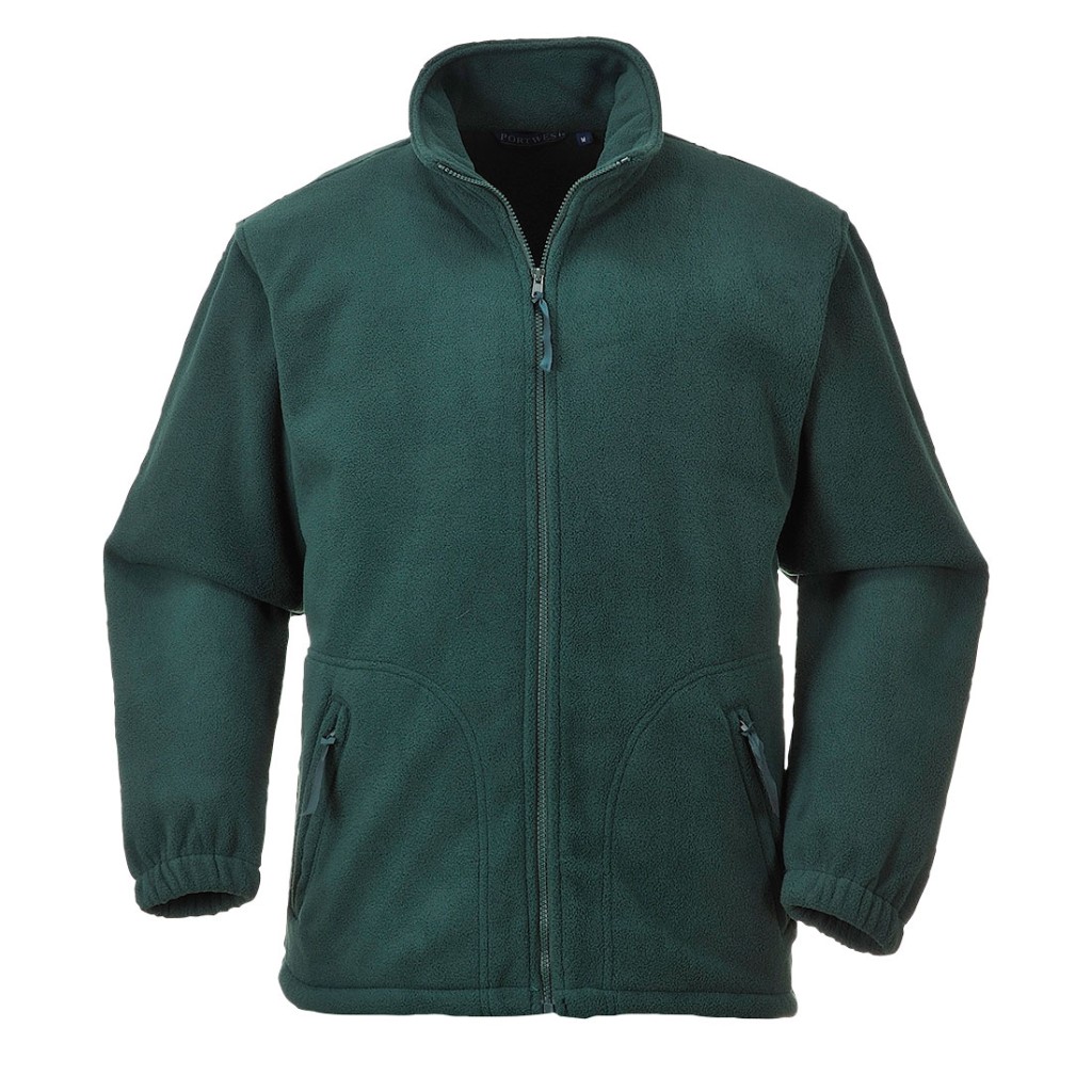 A green workwear garment designed for use on construction sites and in industrial work environments.,