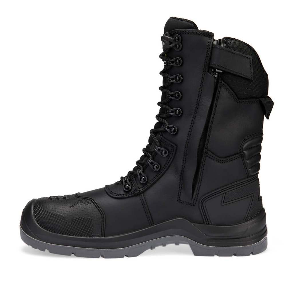 A black leather safety boot with a composite toecap and anti-slip sole, providing lightweight safety protection for site and industrial use.