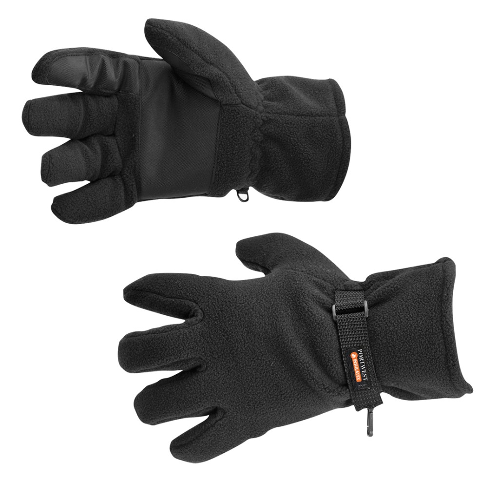 A pair of black thermal-lined work gloves with a textured grip palm and an elasticated wrist, for use in cold weather conditions.