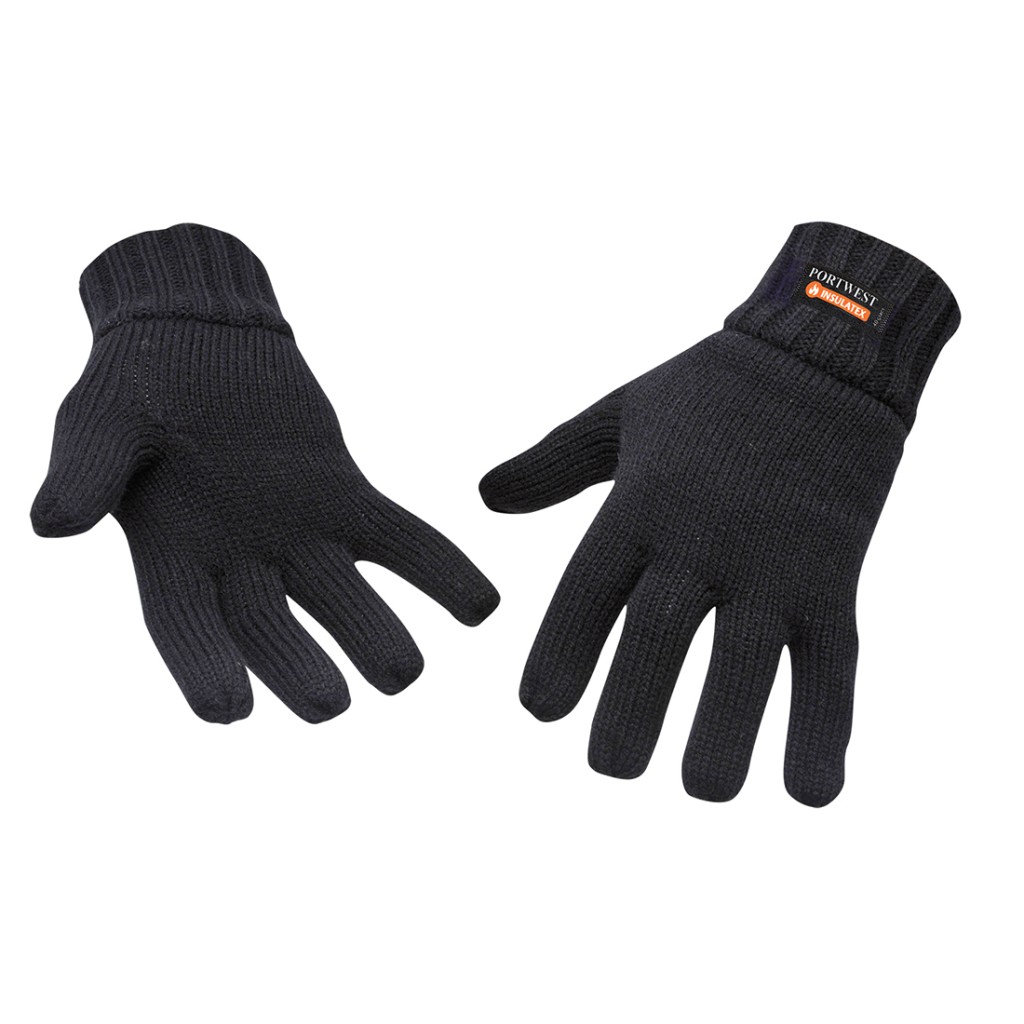 A pair of thermal-lined work gloves with a textured grip palm and an elasticated wrist, for use in cold weather conditions.